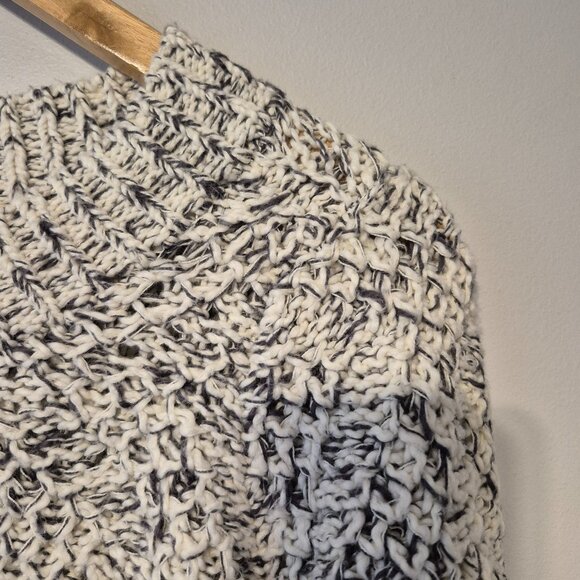 Eileen Fisher Marle Cream and Charcoal Grey/Black Chunky Knit Sweater Size Large - Picture 2 of 5